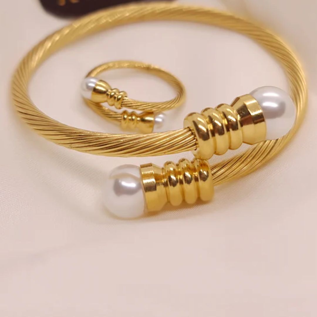 Pearl cuff and ring set