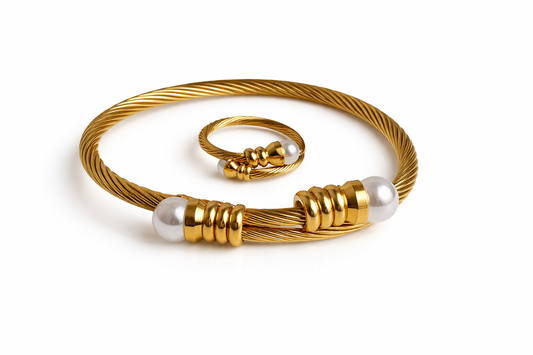 Pearl cuff and ring set