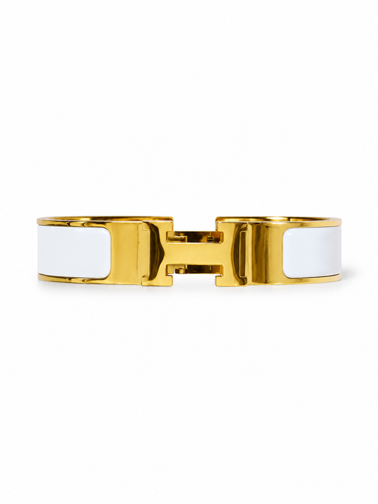 White H with gold logo handcuff