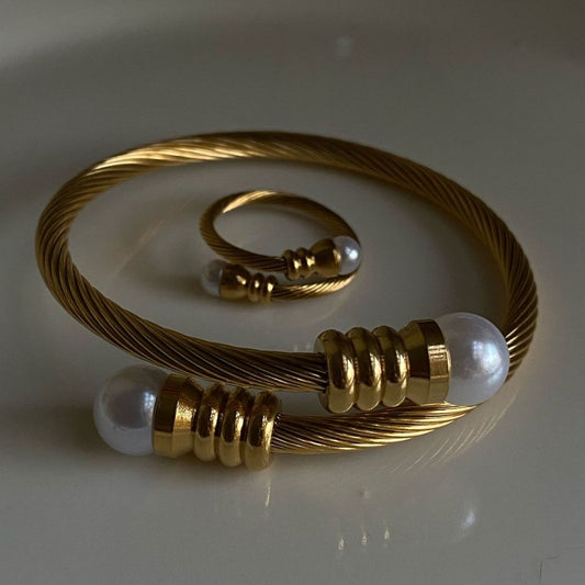 Pearl cuff and ring set