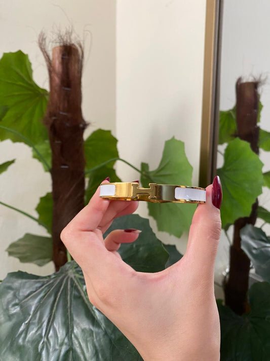 White H with Gold Logo Handcuff